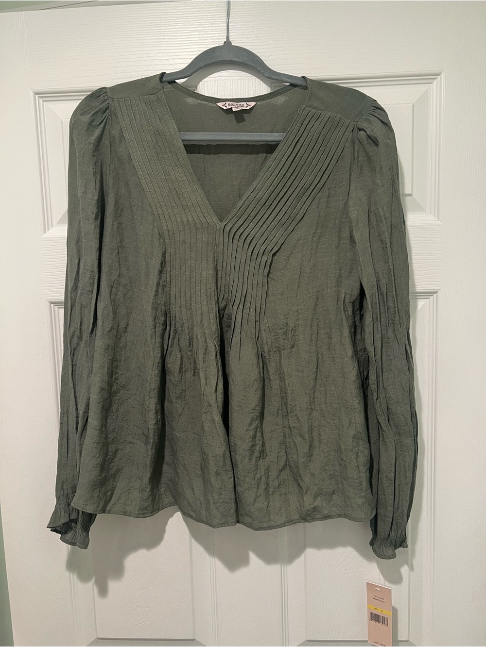 Nanette Lepore Olive Green Pintuck V-Neck Blouse